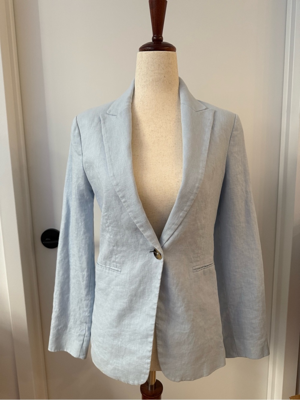 Mango powder blue linen blazer